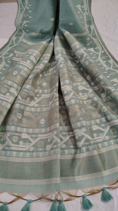 Sea green Munga Silk Jamdani