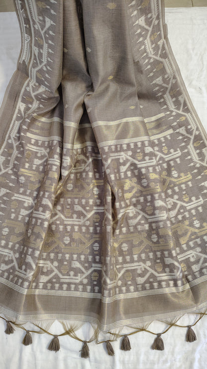 Grey Munga Silk Jamdani