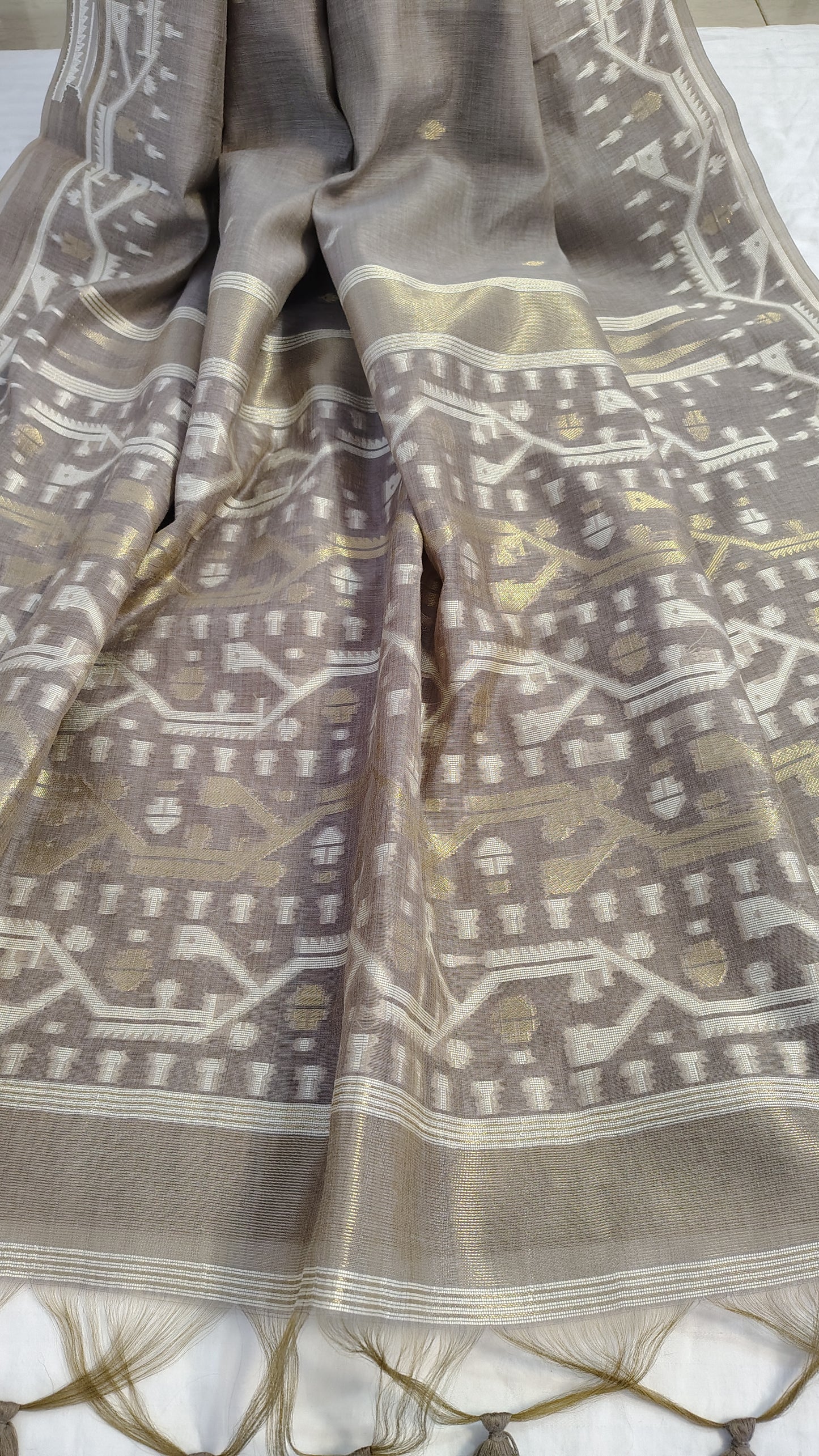 Grey Munga Silk Jamdani
