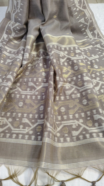Grey Munga Silk Jamdani
