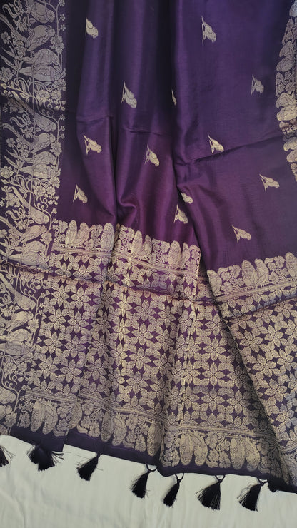 Wine Banarasi silk bird weave