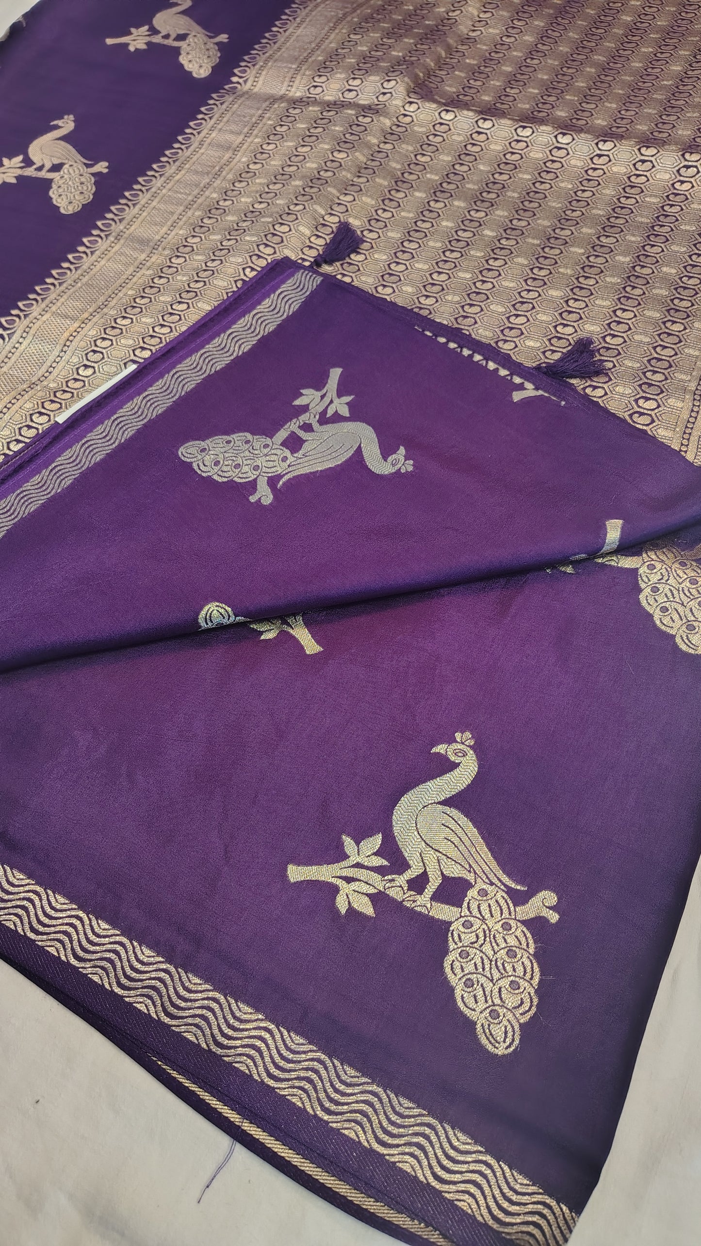 Wine Semi Banarasi silk | bird weave