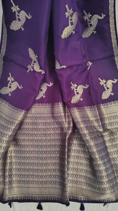 Wine Semi Banarasi silk | bird weave