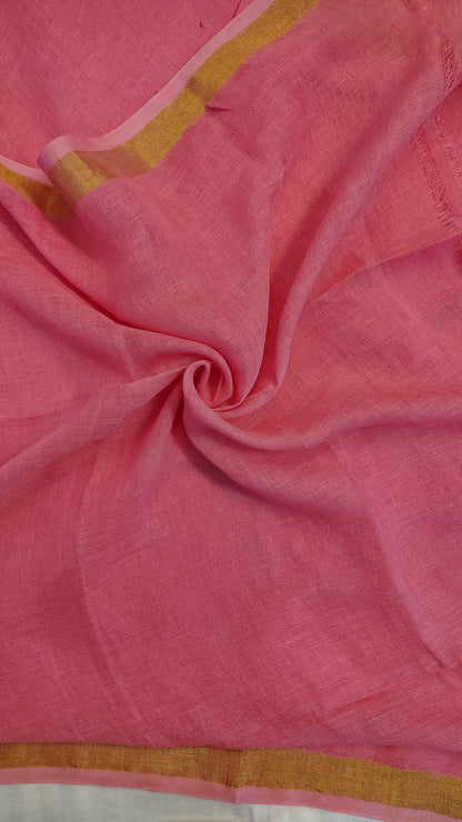 Pink Linen Lotus jamdani Saree