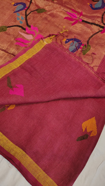 Turnip Linen Lotus jamdani Saree