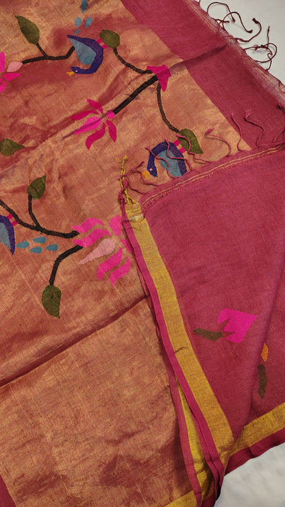 Turnip Linen Lotus jamdani Saree