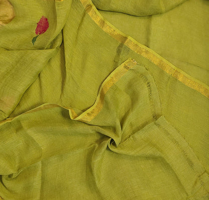 Green Linen Lotus jamdani Saree