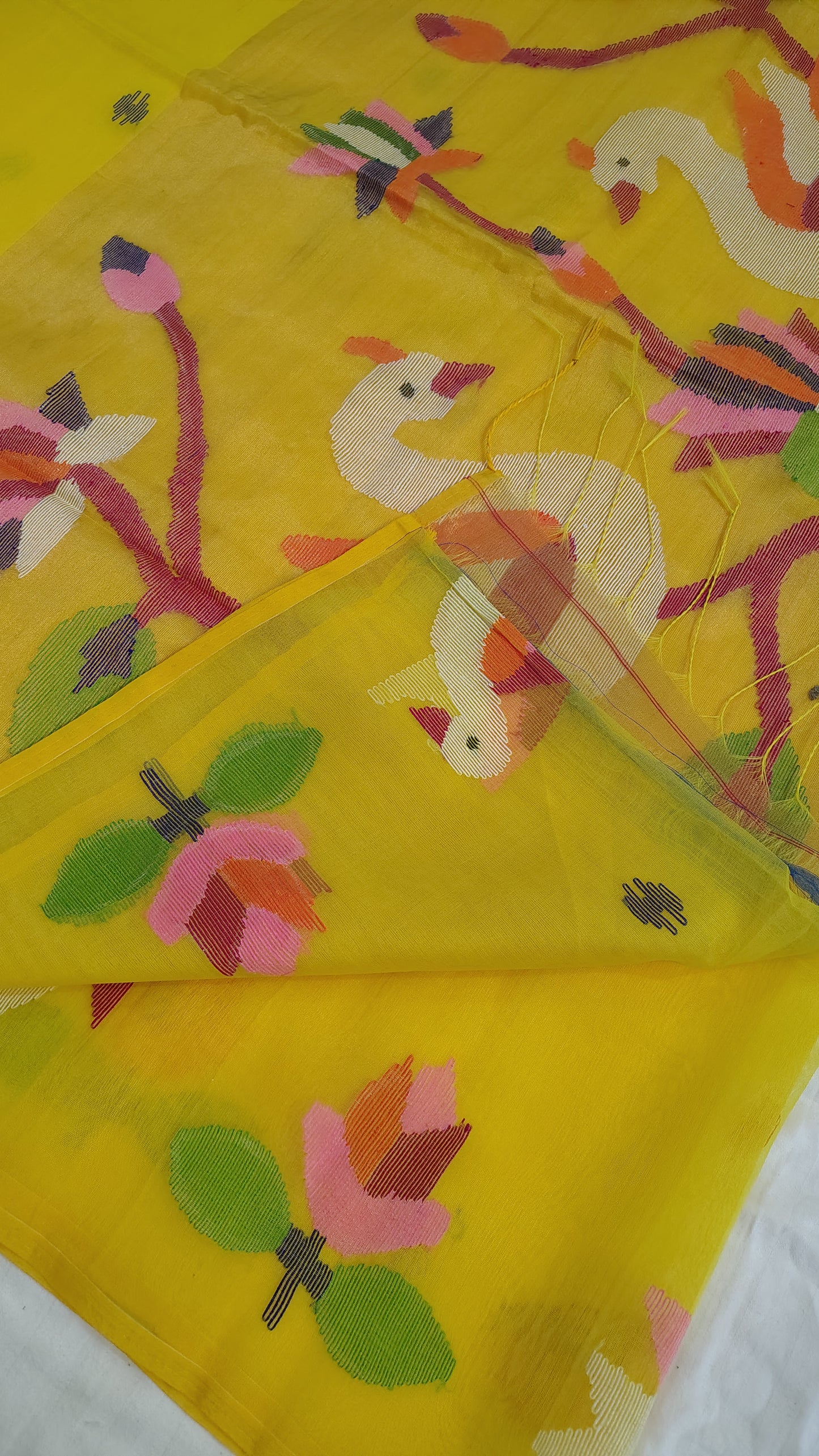 Yellow Muslin Silk Jamdani weave