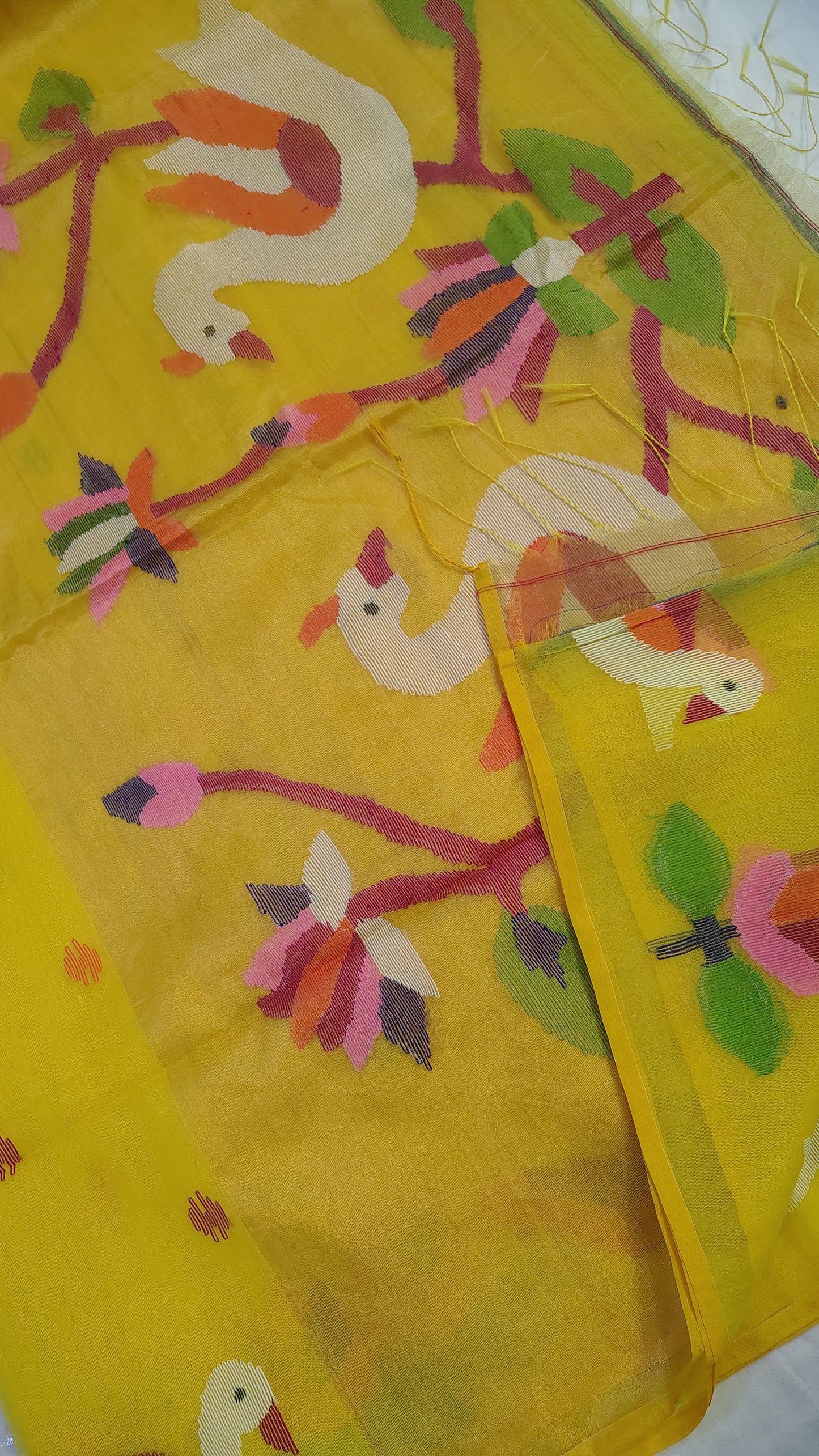 Yellow Muslin Silk Jamdani weave