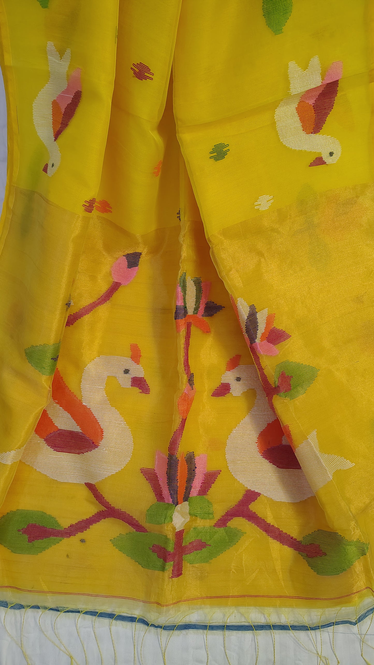 Yellow Muslin Silk Jamdani weave