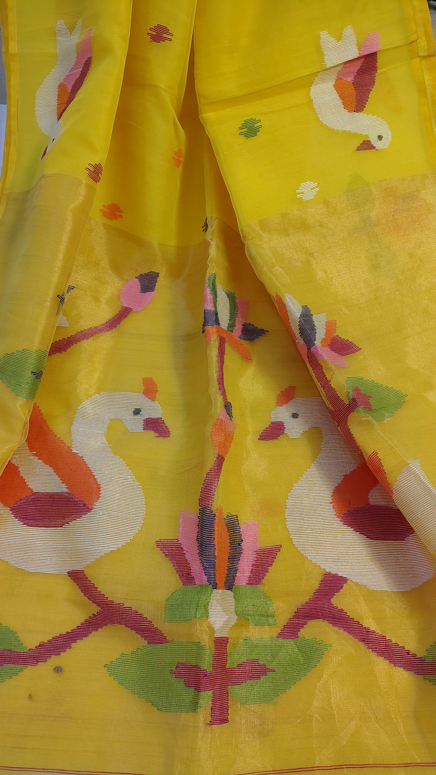 Yellow Muslin Silk Jamdani weave