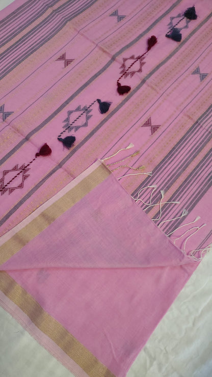 Pink Pure khadi Bhujodi weave saree