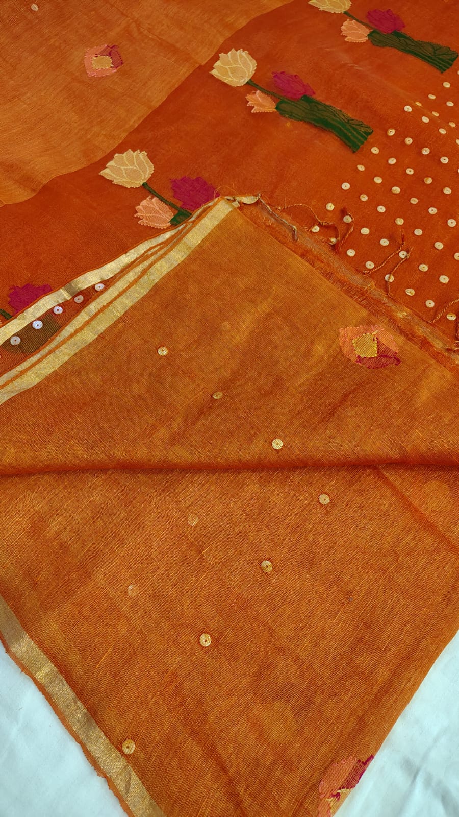 Orange Lotus Pure Linen silk