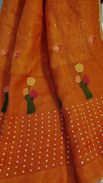 Orange Lotus Pure Linen silk
