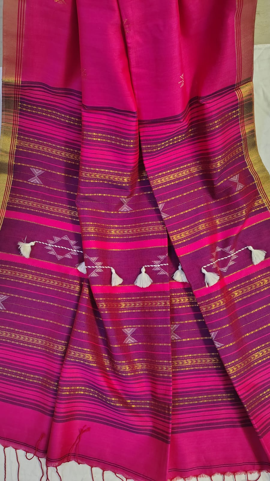 Pink Pure khadi Bhujodi pallu saree
