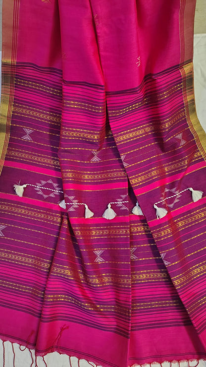 Pink Pure khadi Bhujodi pallu saree