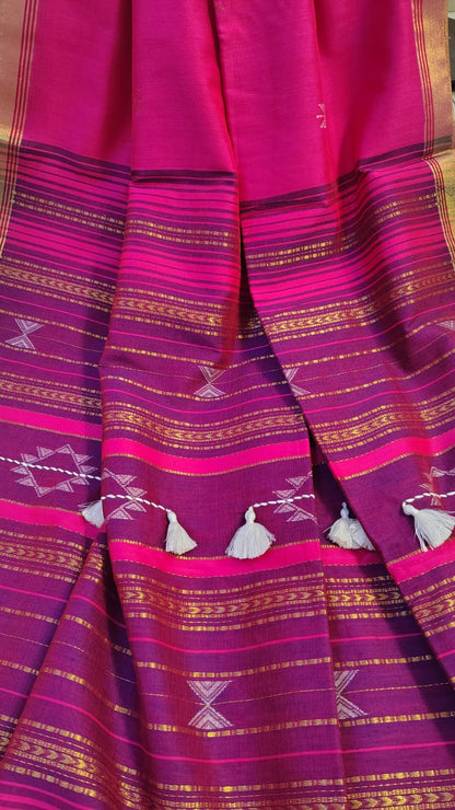 Pink Pure khadi Bhujodi pallu saree