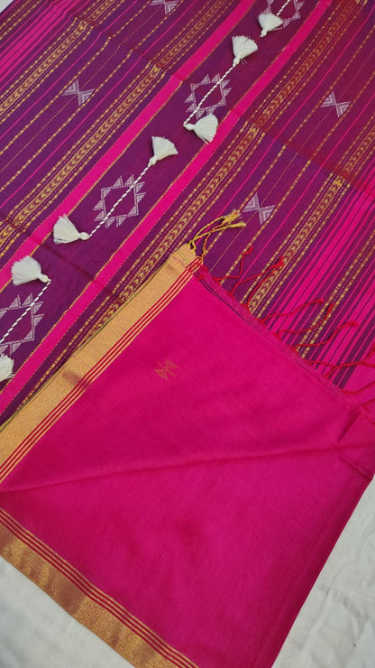 Pink Pure khadi Bhujodi pallu saree