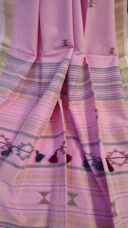 Pink Pure khadi Bhujodi weave saree