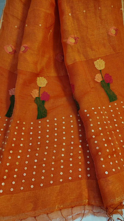 Orange Lotus Pure Linen silk