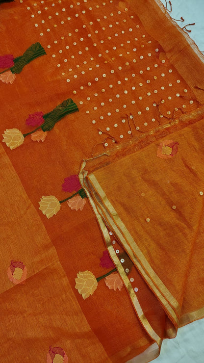 Orange Lotus Pure Linen silk