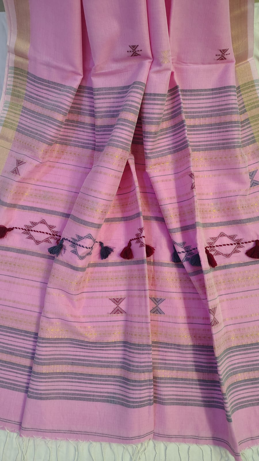 Pink Pure khadi Bhujodi weave saree