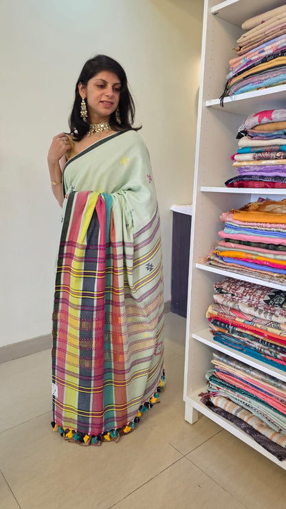 Bhujodi Cotton Saree - Pastel Green