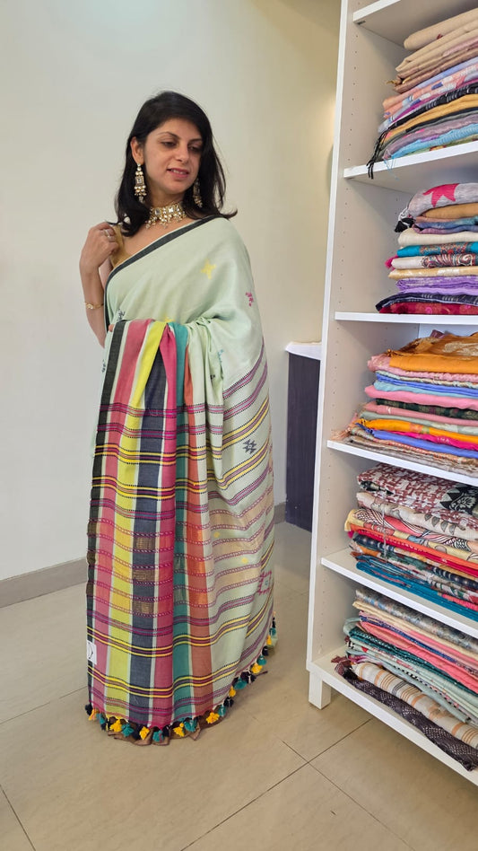 Bhujodi Cotton Saree - Pastel Green