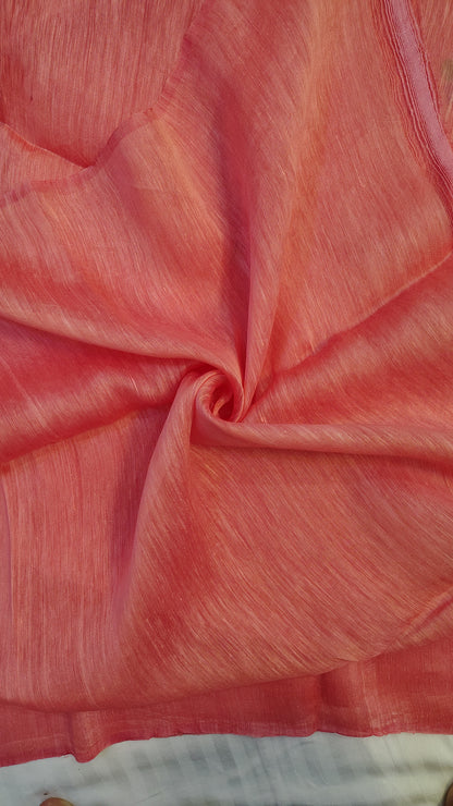 Coral linen Silk Jamdani| Bird weave