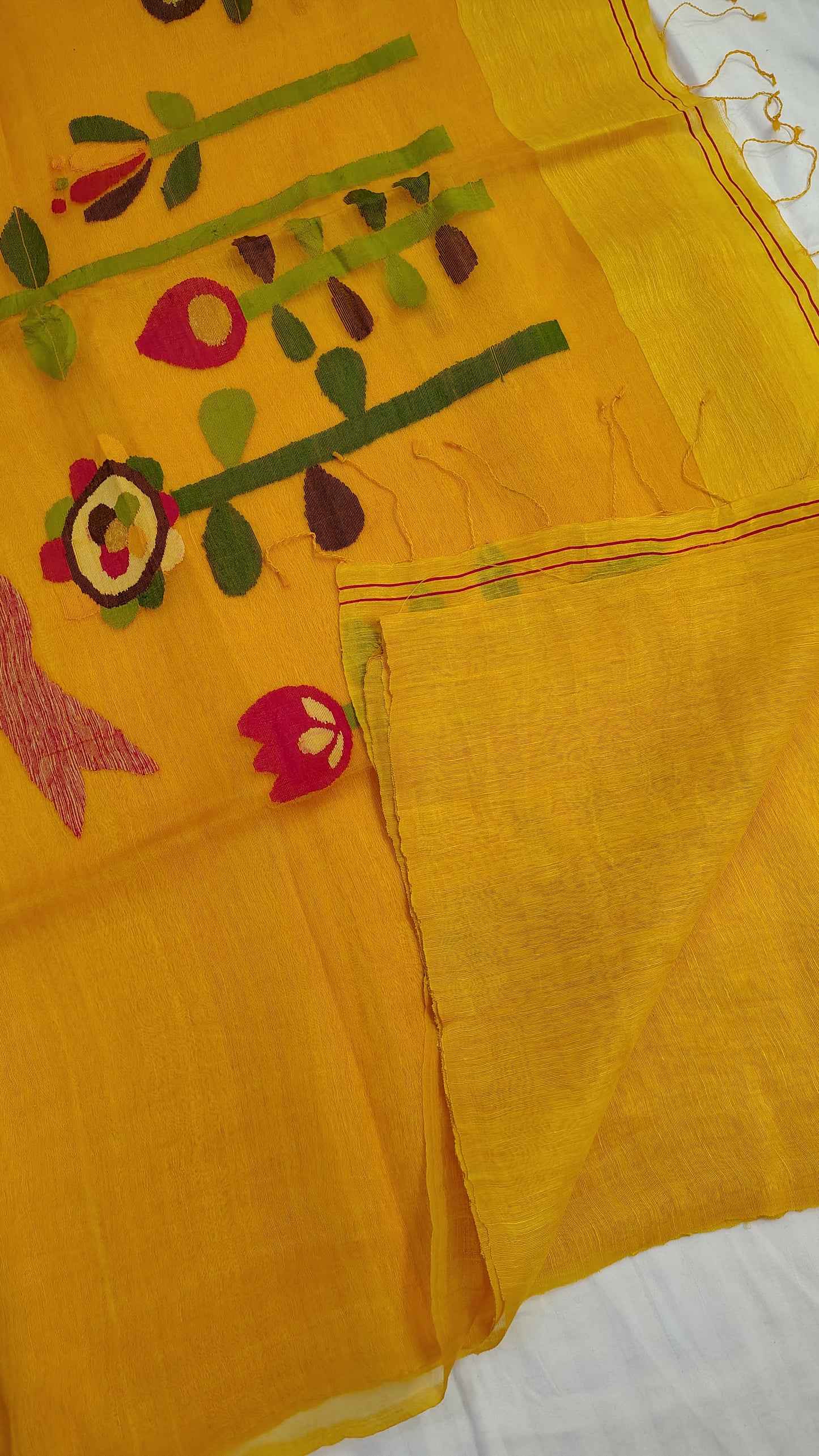 Yellow linen Silk Jamdani| Bird weave