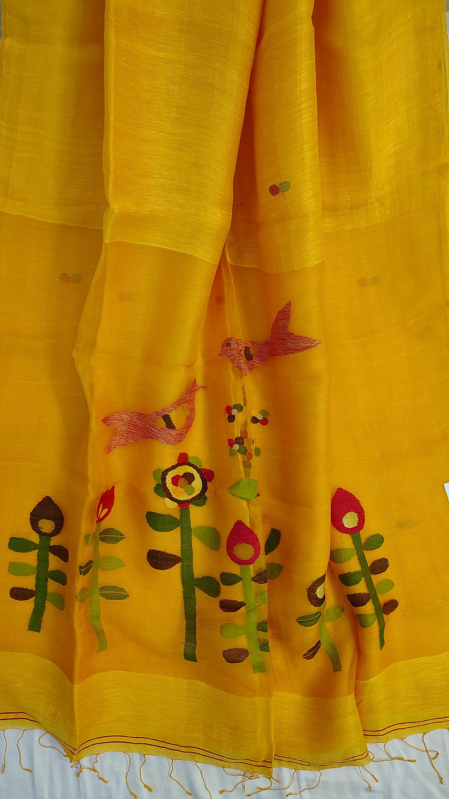 Yellow linen Silk Jamdani| Bird weave