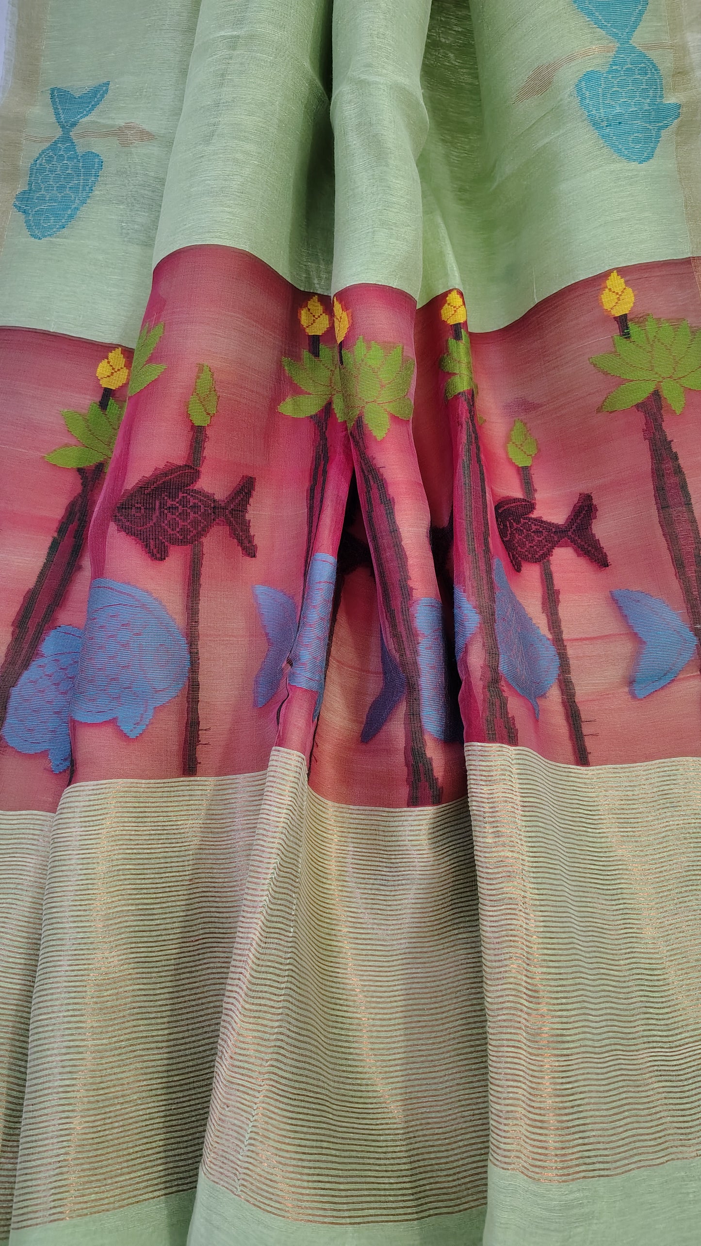 Green linen Silk Jamdani| Bird weave