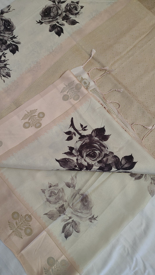 Ivory Semi Modal floral print  saree