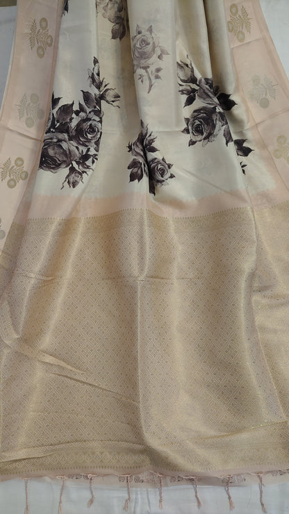 Ivory Semi Modal floral print  saree