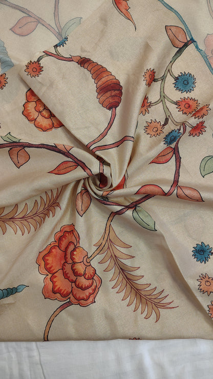 Orange Kota Silk Applique work saree