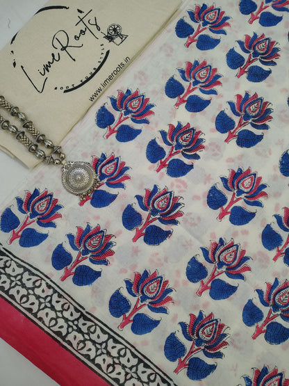 Purple Pure cotton elephant Handblock printed saree