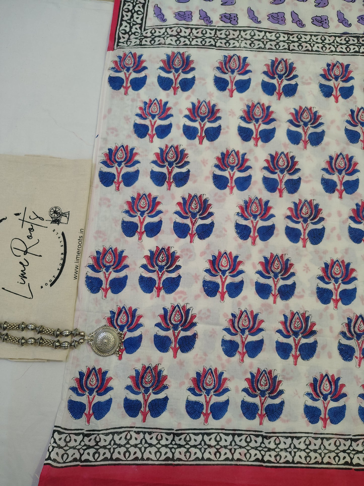 Purple Pure cotton elephant Handblock printed saree