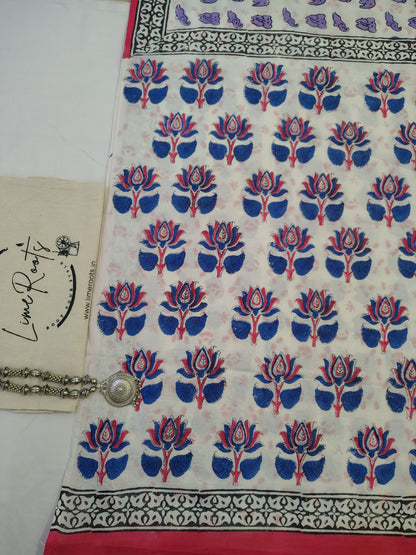 Purple Pure cotton elephant Handblock printed saree