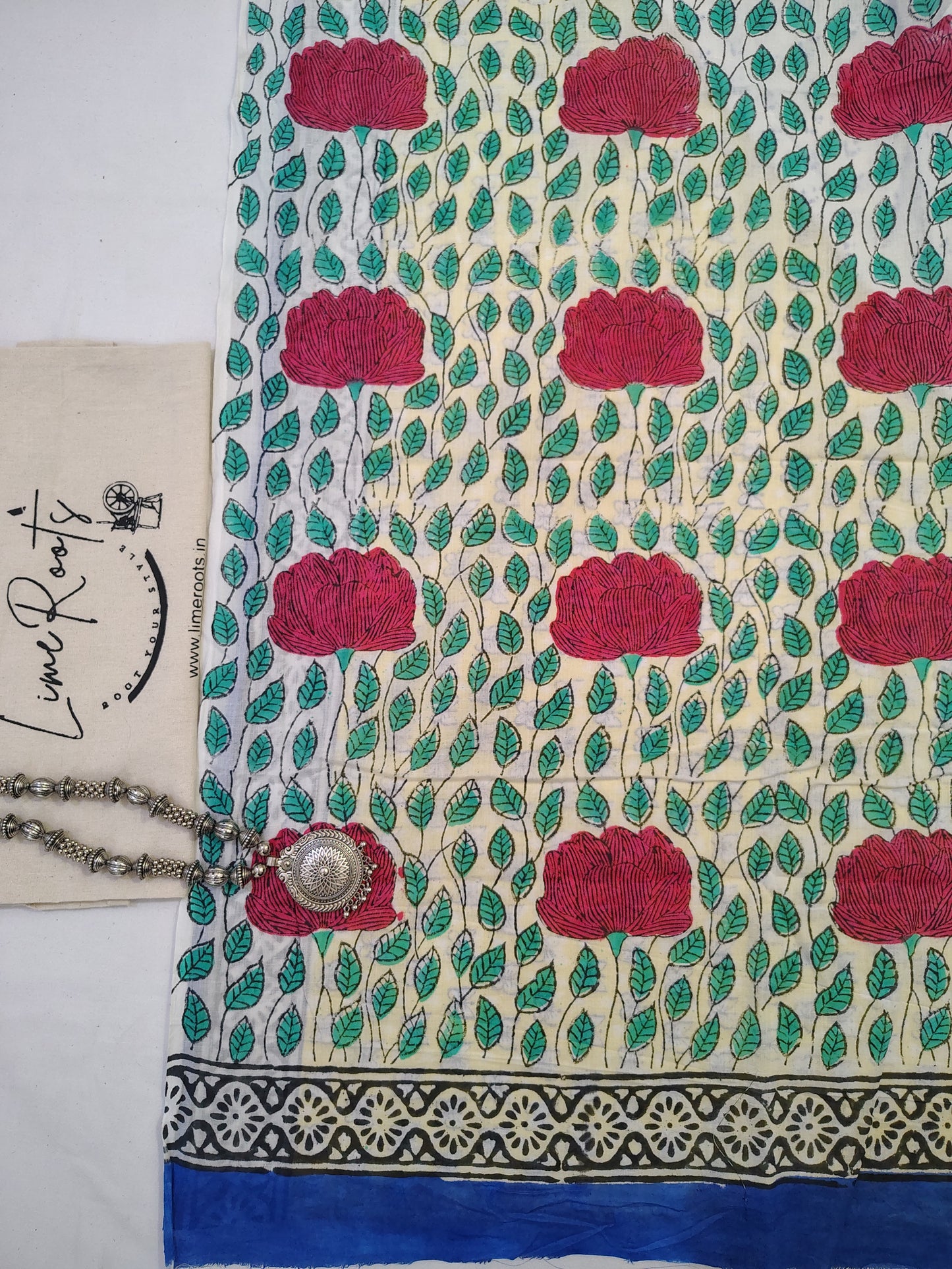 Yellow Pure cotton butterfly Handblock printed saree