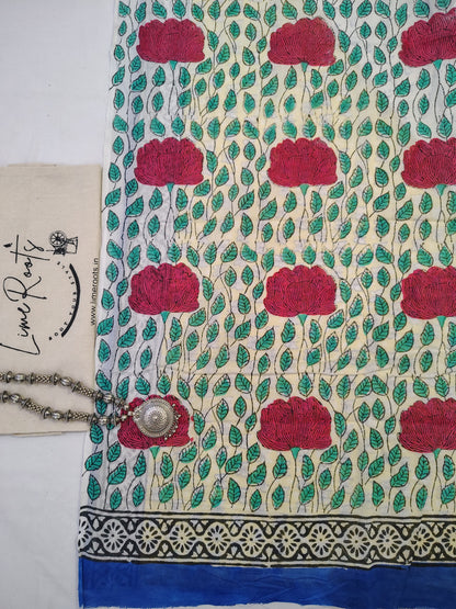 Yellow Pure cotton butterfly Handblock printed saree