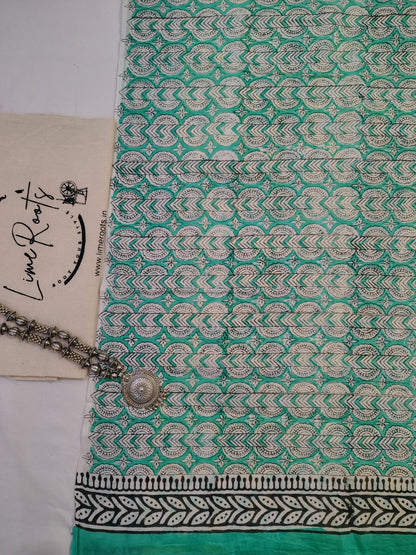 Yellow Pure cotton elephant Handblock printed saree