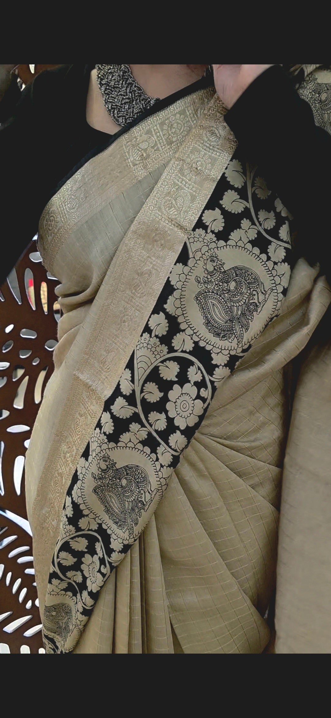 Beige kalamkari Viscose Silk saree