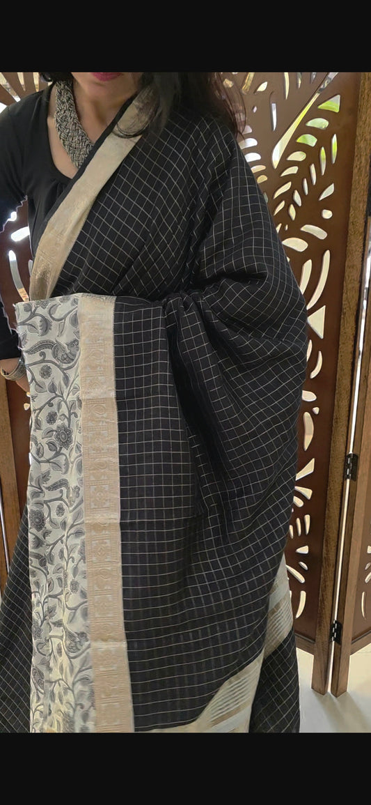 Black kalamkari Viscose Silk saree