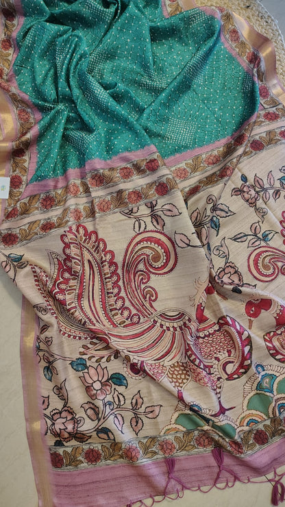 Green Soft semi tussar kalamkari silk