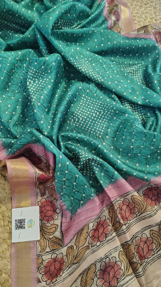 Green Soft semi tussar kalamkari silk