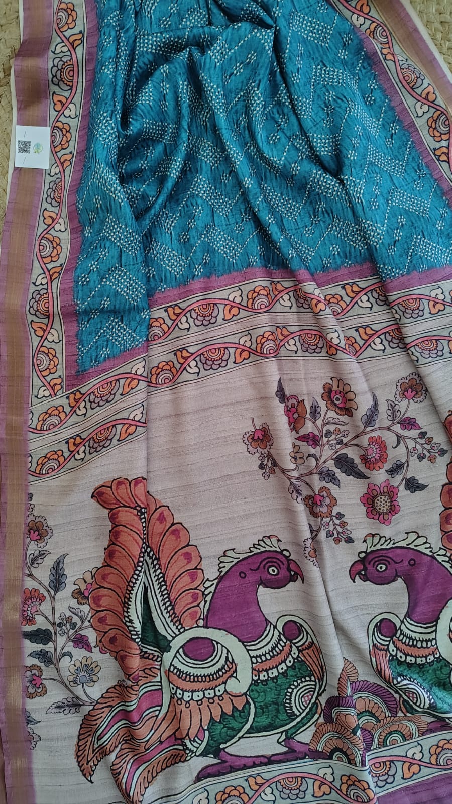 blue Soft semi tussar kalamkari silk