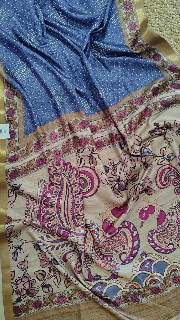Lavender Soft semi tussar kalamkari silk
