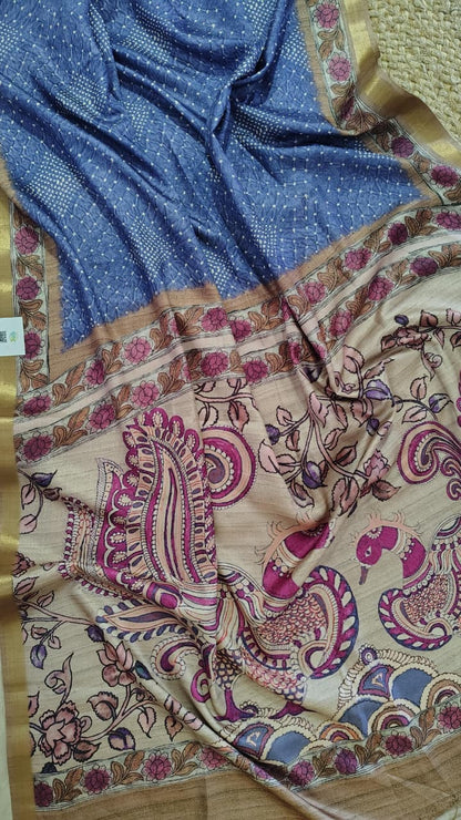 Lavender Soft semi tussar kalamkari silk