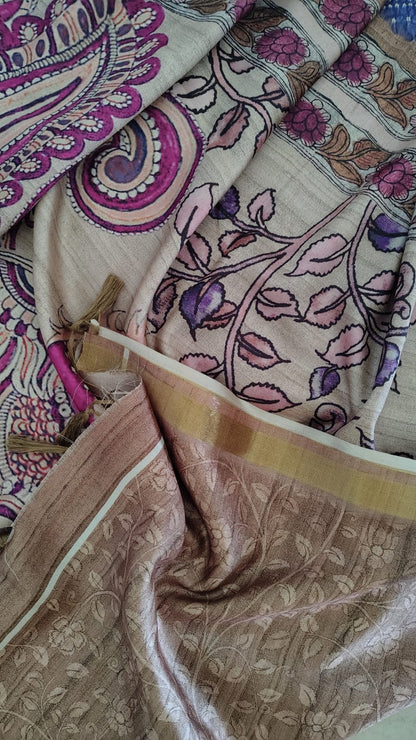Lavender Soft semi tussar kalamkari silk