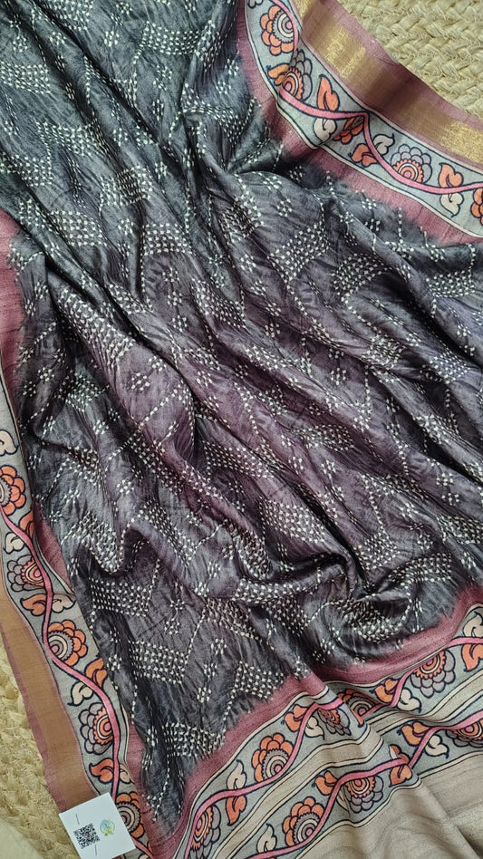 Grey Soft semi tussar kalamkari silk